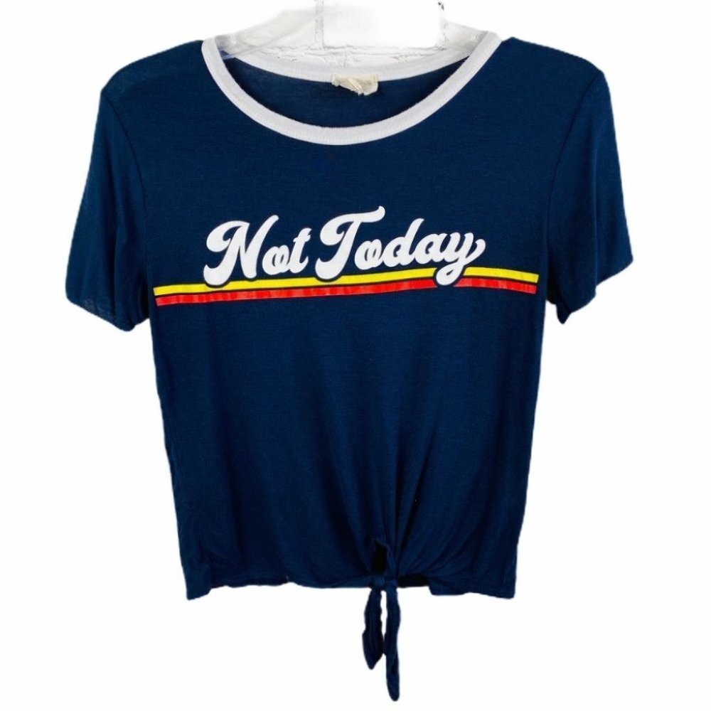 Not Today Graphic Shirt Blue Crop Short Sleeves